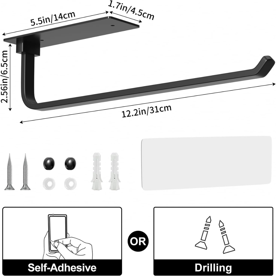 Paper Towel Holder Self Adhesive Or Drilling Matte Black Upgraded Aluminum Kitchen Roll Dispenser Under Cabinet Lighter But Stronger Than Stainless Steel