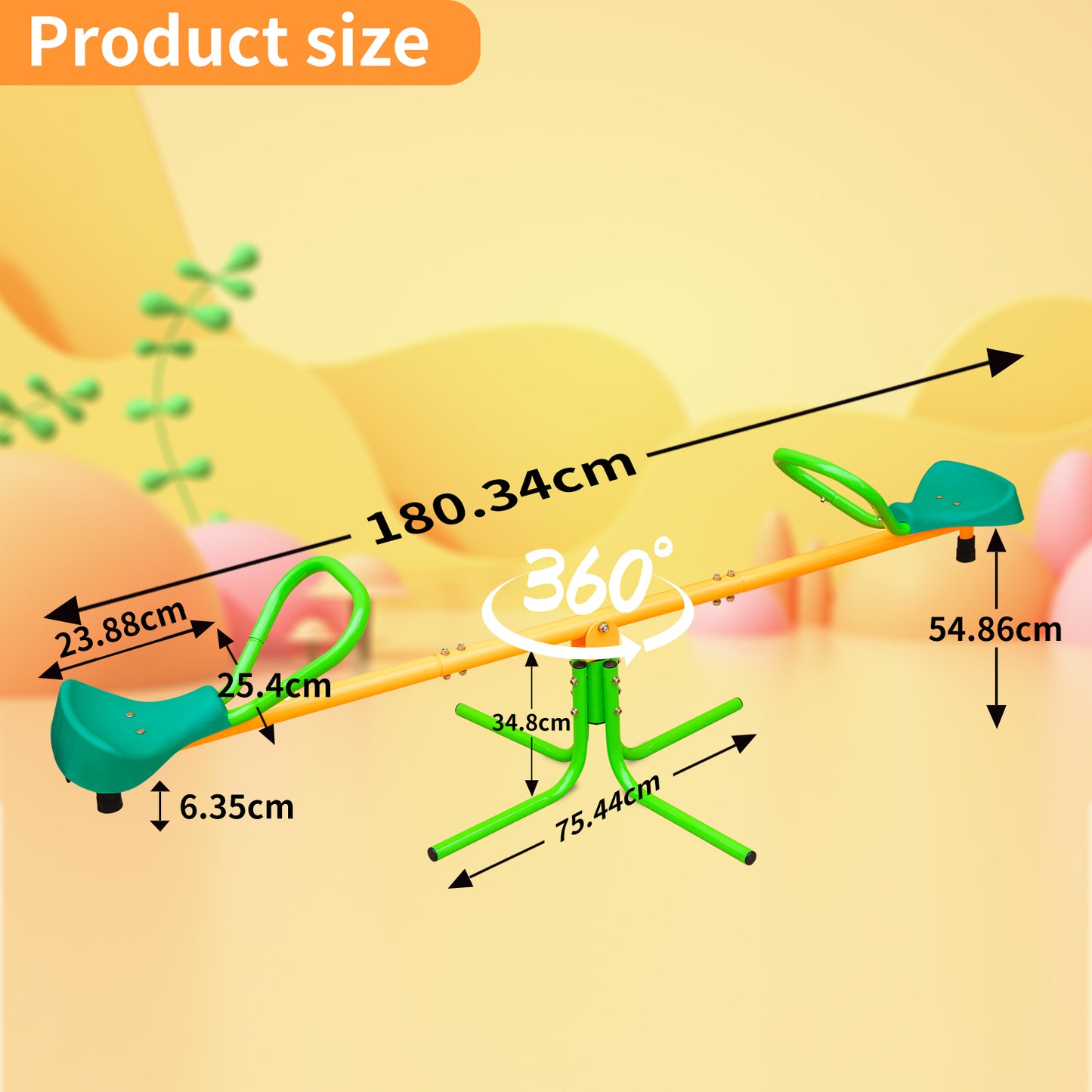 180.34cm Seesaw, Children's Double Seesaw, Outdoor Garden School Play Equipment, Anti-slip, Yellow And Green Two-tone Colour Scheme
