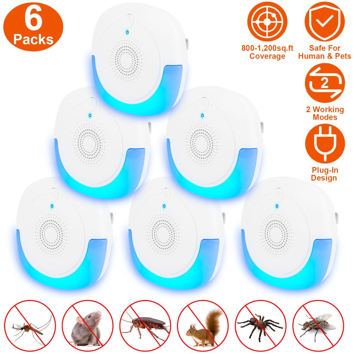 2026 New Ultrasonic 6PCS Pest Repeller, Dual Working Modes Plug-in Rodent Repellent, Chemical & Poison Free, Pet & Human Safe