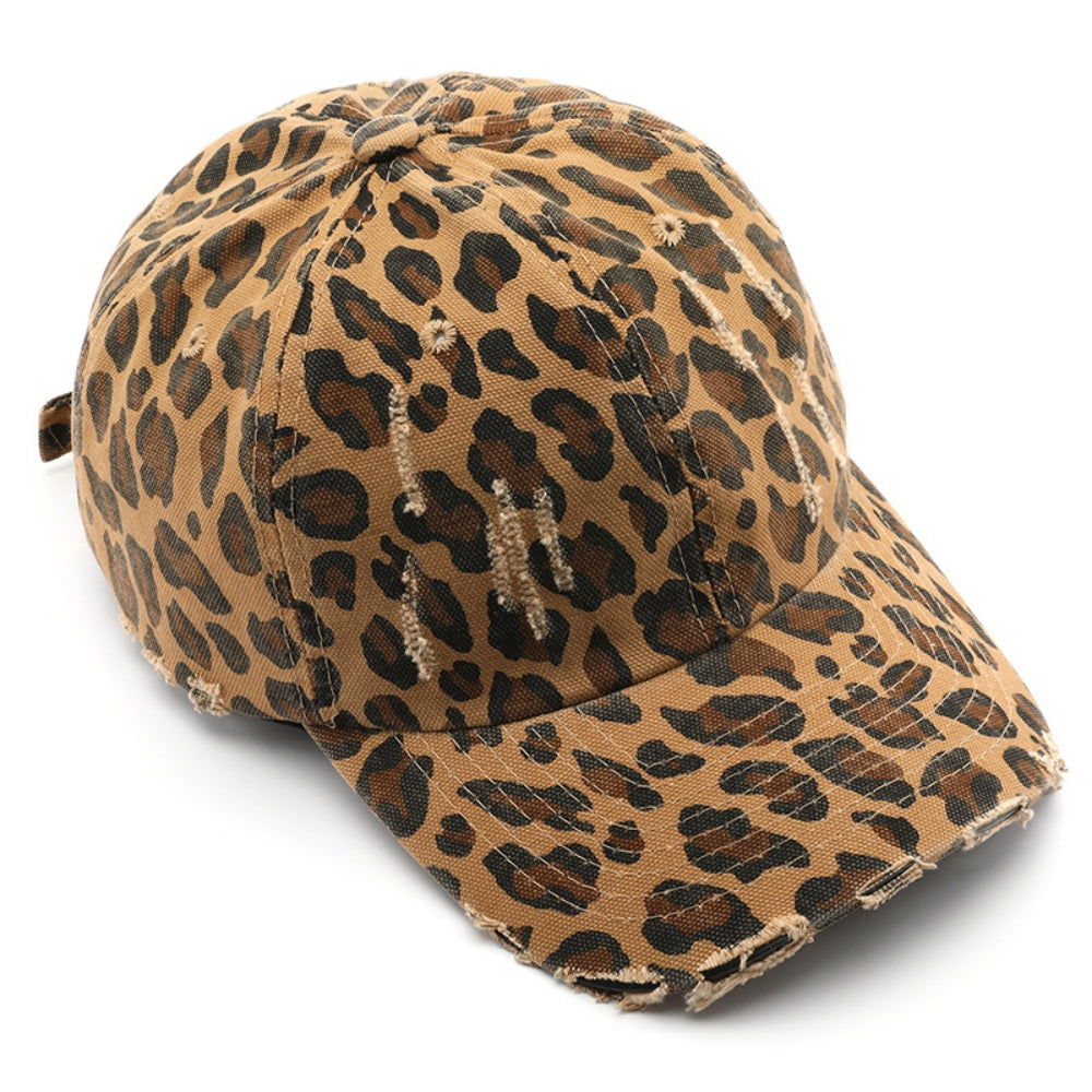 Leopard Print Distressed Beveled Adjustable Vintage-style Casual Baseball Cap Suitable For Outdoor Activities And Streetwear