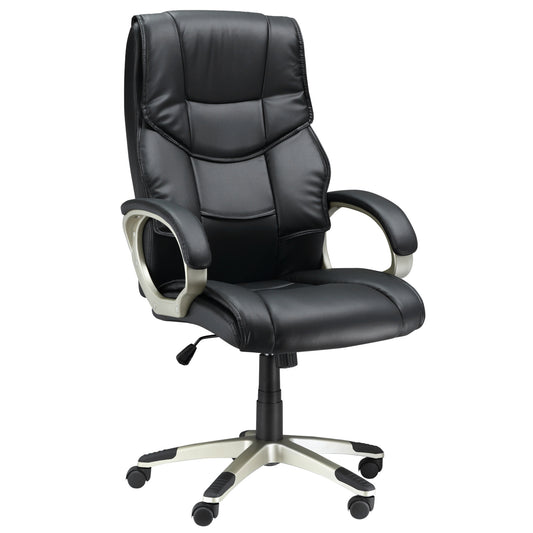 Home Office Chair High Back Computer Desk Chair With Faux Leather Adjustable Height Rocking Function Black