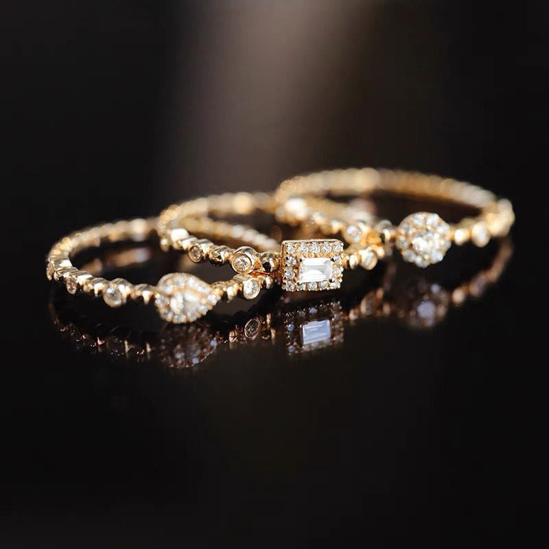 Korean And Japanese Popular Diamond-encrusted Stacking Rings For Women