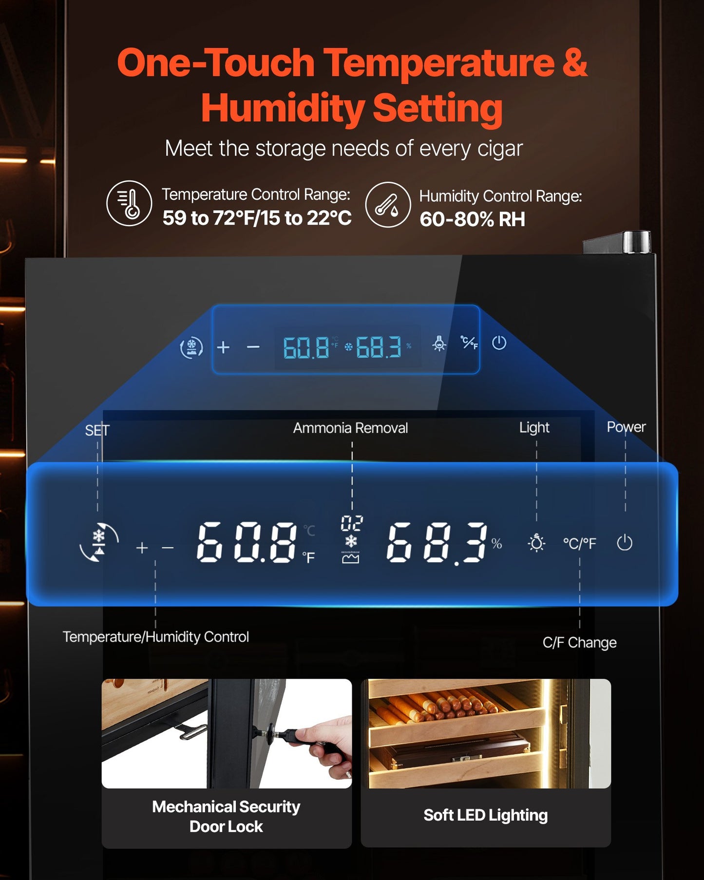Electric Humidor, 70L, 400 Counts Electric Cigar Humidor Cabinet With Compressor Cooling, Constant Humidity & Temperature Control, Spanish Cedar Wood Shelves & Drawers, 4 Layers, For Household