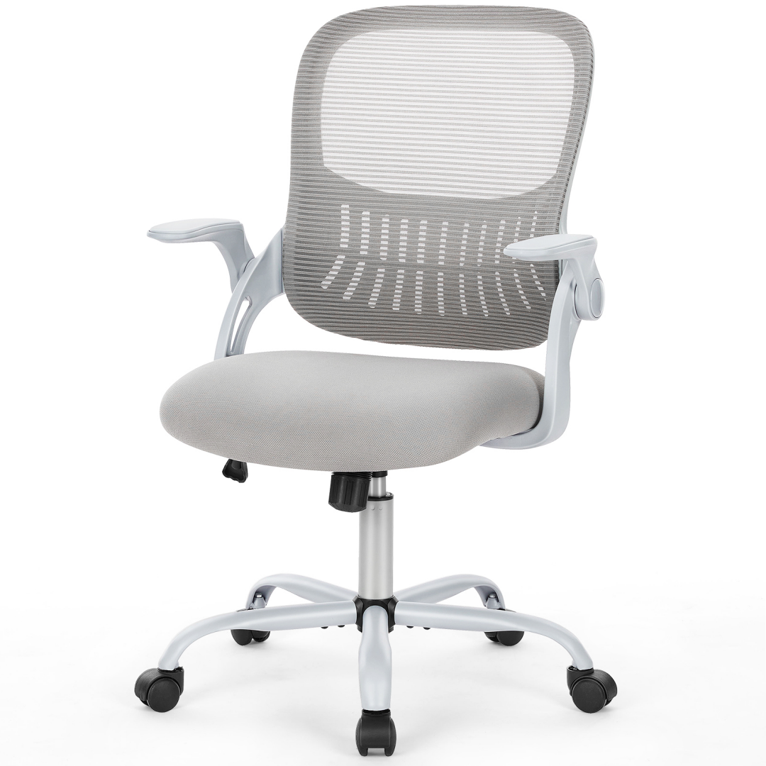 Home Office Computer Chair - Ergonomic Mid Back Desk With Lumbar Support And Rocking Mode, Height Adjustable With Fixed Armrest