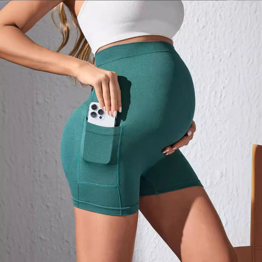 European And American Pregnant Women Pocket Shorts Summer New High Waist Belly Support Sports Yoga Shorts For Pregnant Women Women