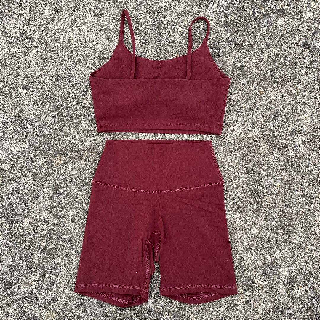 Womens Fitness Yoga Top And Brushed Cycling Shorts