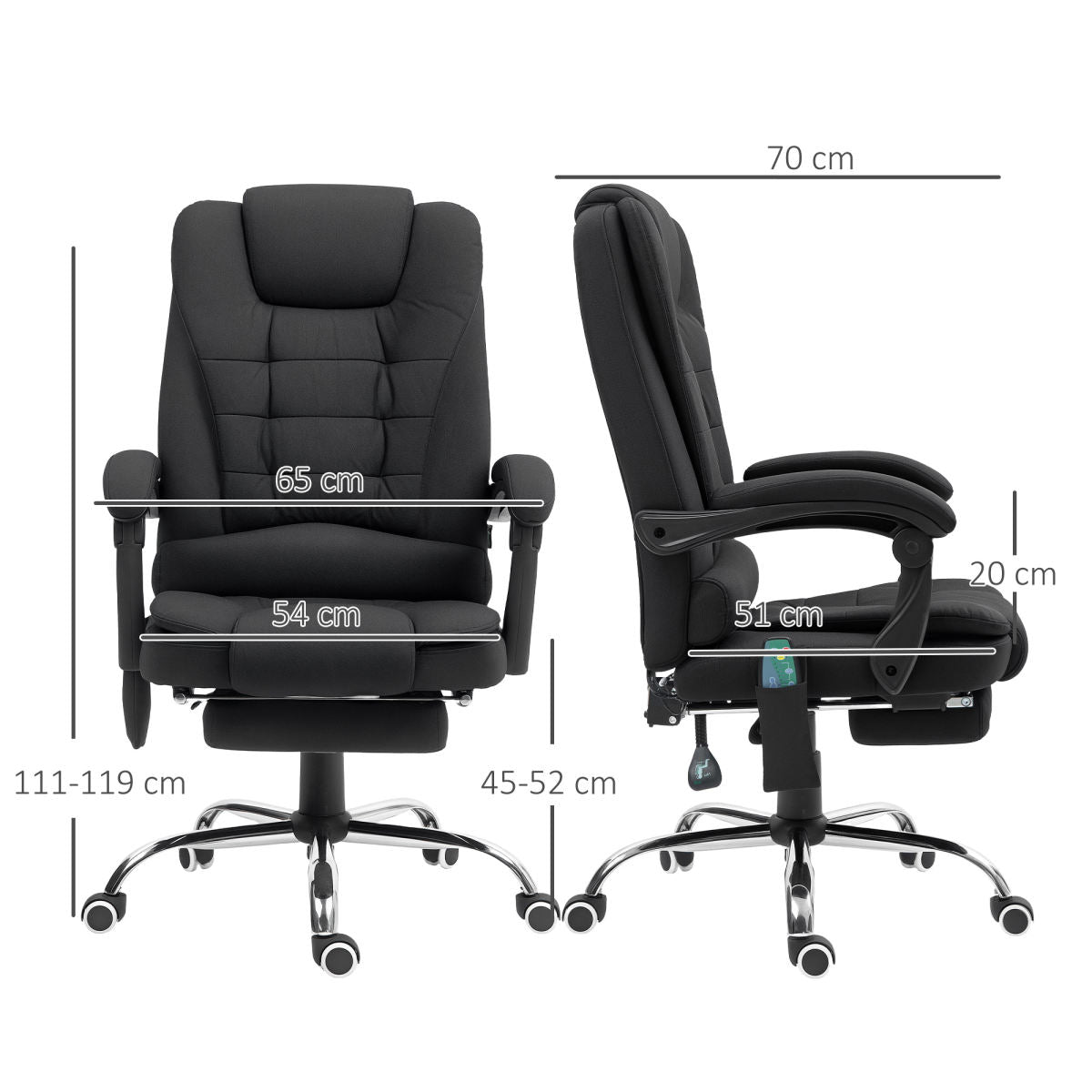 Vinsetto Office Chair With 6 Point Massage And Back Heat, Microfibre Desk Chair With Footrest Adjustable Height And Swivel Wheels, Back Reclining, Full Black