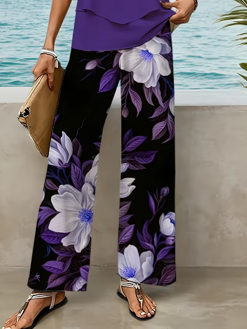 Digital-print Fashion Wide-leg Casual Pants For Island Vibes