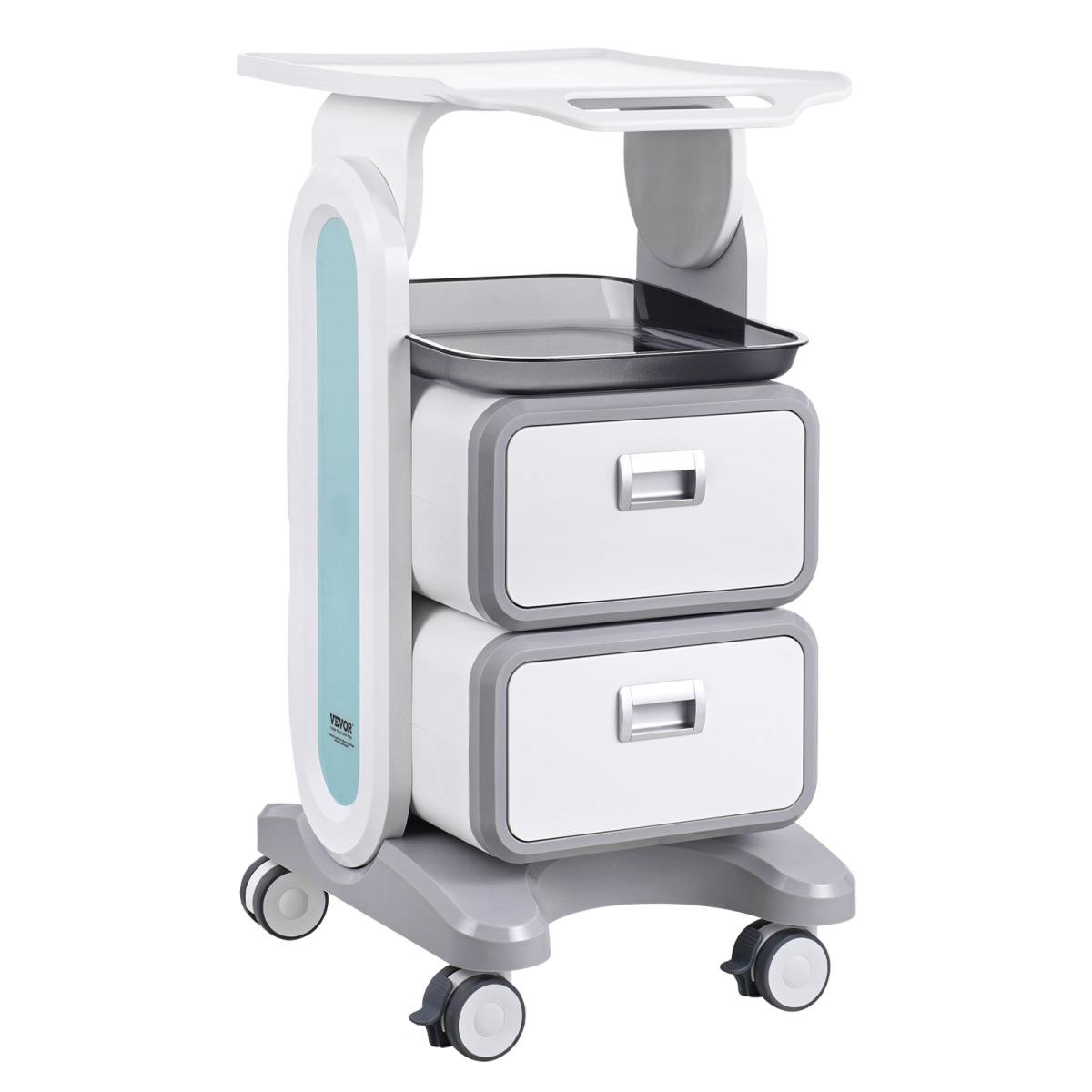 3 Tiers Lab Carts Mobile Medical Cart With 2 Drawers & 1 Top Tray White, Trolley Storage Cart With ABS Material, Lab Rolling Cart With 4 Silent Wheels For Lab, Clinic, Hospital, Salon, Office