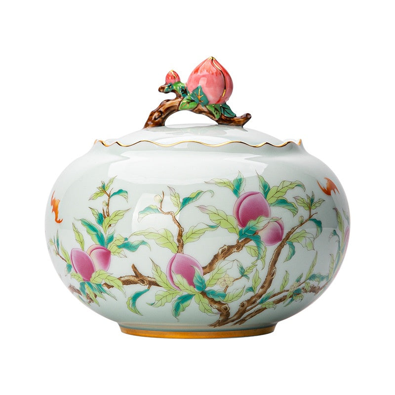 Large Peach-shaped Tea Caddy In Pastel Colors Hand-Painted Longevity Peach Design Decorative Tea Container