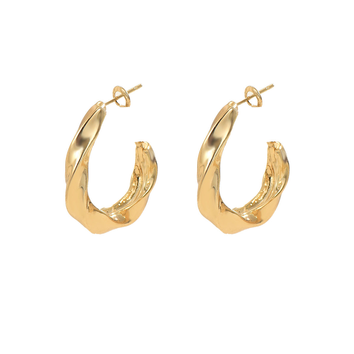 Best Selling Cross-border European American Women Stud Earrings, Geometric Twisted Smooth Electroplated Metal Design, Versatile Fashion Daily Ear Jewelry For Ladies