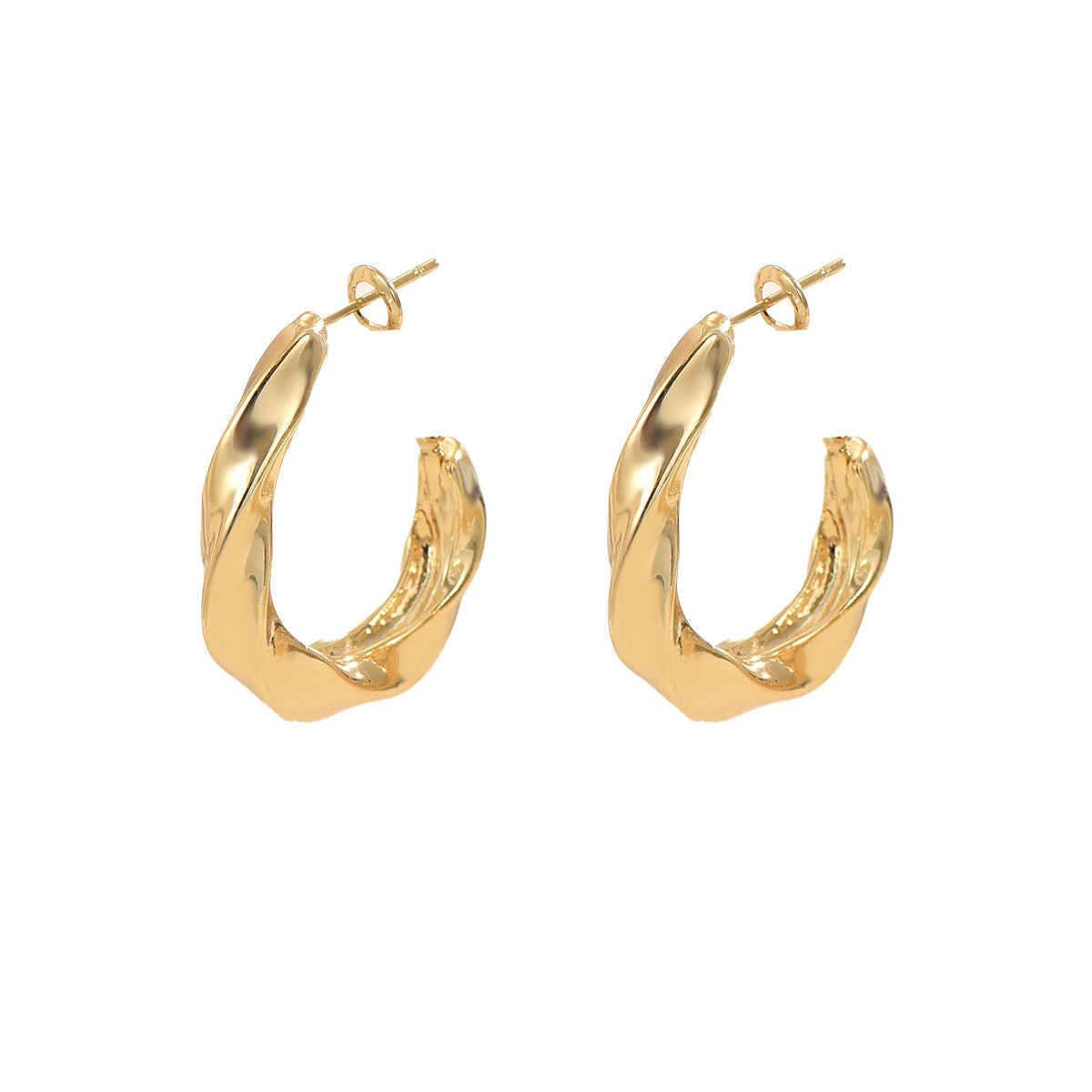 Best Selling Cross-border European American Women Stud Earrings, Geometric Twisted Smooth Electroplated Metal Design, Versatile Fashion Daily Ear Jewelry For Ladies