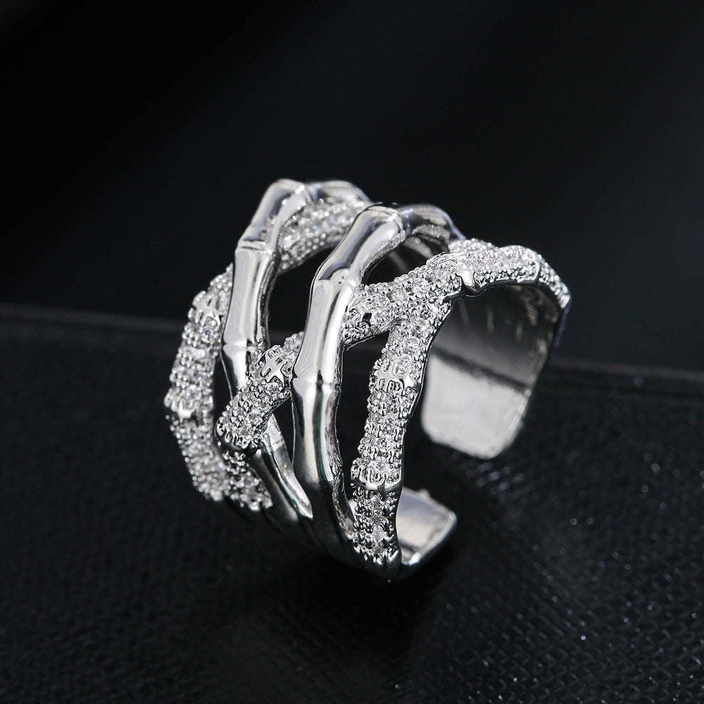 Copper Plated White K Micro-inlaid Zircon Ring Simple