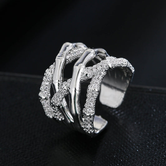 Copper Plated White K Micro-inlaid Zircon Ring Simple