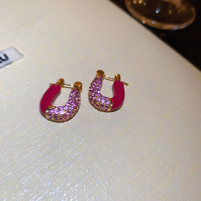 Sweet Korean Purple Rhinestone Earrings For Women Crystal Flower Studs Luxury Versatile