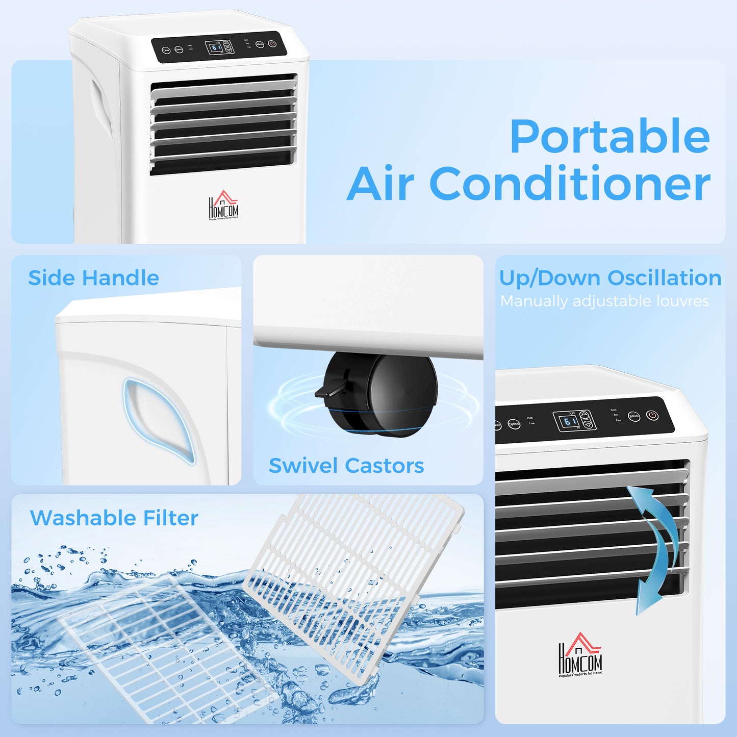 10000 BTU Mobile Portable Air Conditioner with Cooling, Dehumidifier and Ventilating, 2 Speed Fans, 24-Hour Timer, White