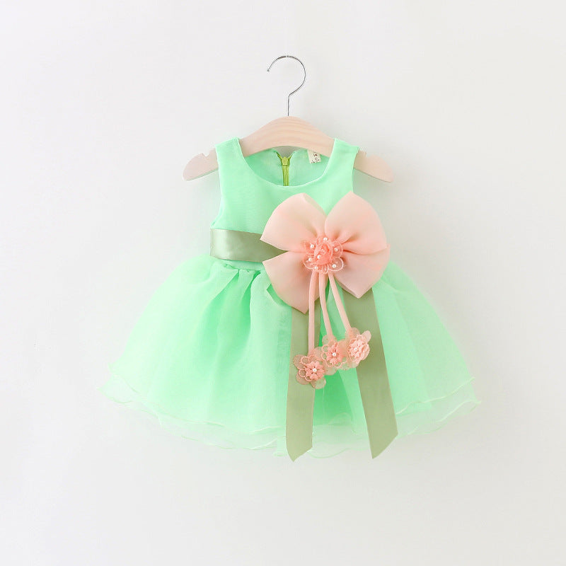 New Womens Childrens Dress Princess Style With Floral Pattern And Large Bow