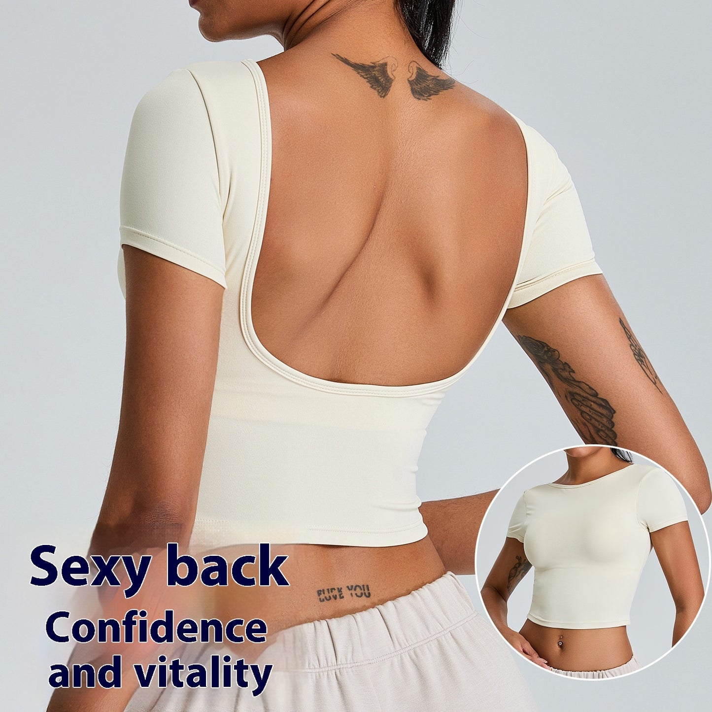 Sexy Beauty Back Yoga Clothes Short Sleeve Tight Quick-drying Exercise T-shirt
