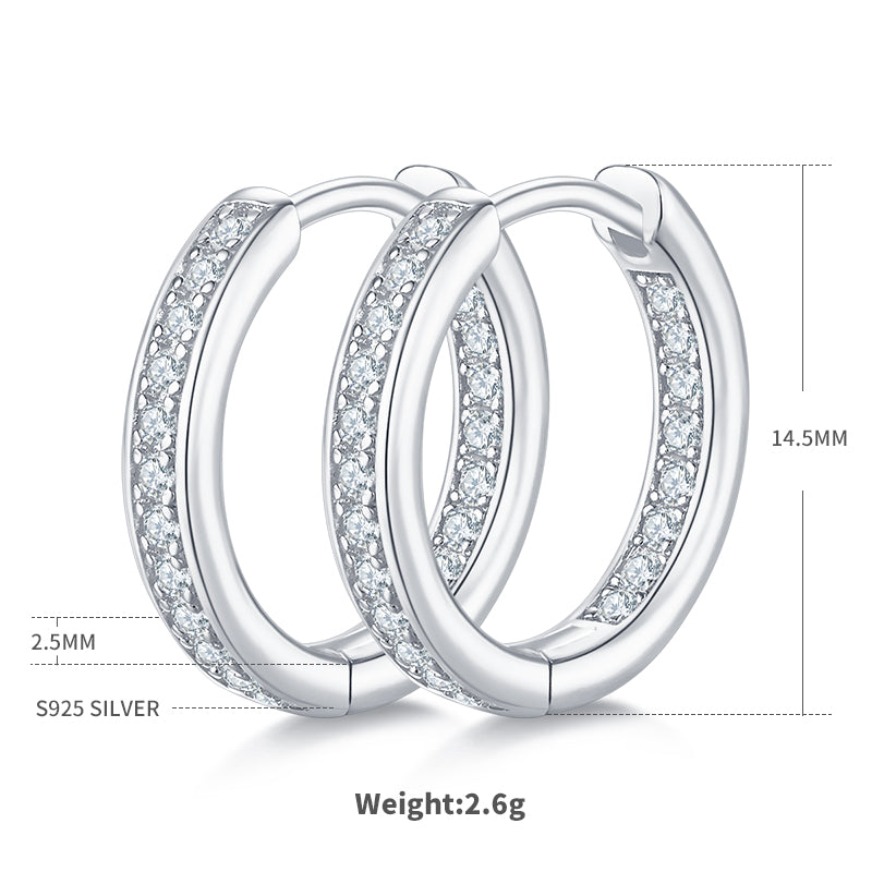 S925 Sterling Silver 40pcs Moissanite Huggie Hoop Earrings Women 14.5mm Platinum Plated GRA Certified Hypoallergenic Gift Box