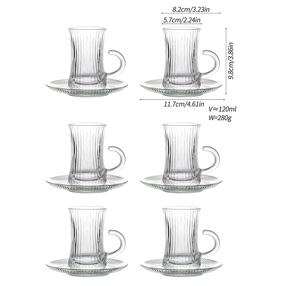 Set Of 6 Heat Resistant Handled Black Green Tea And Coffee With Saucers Set UK