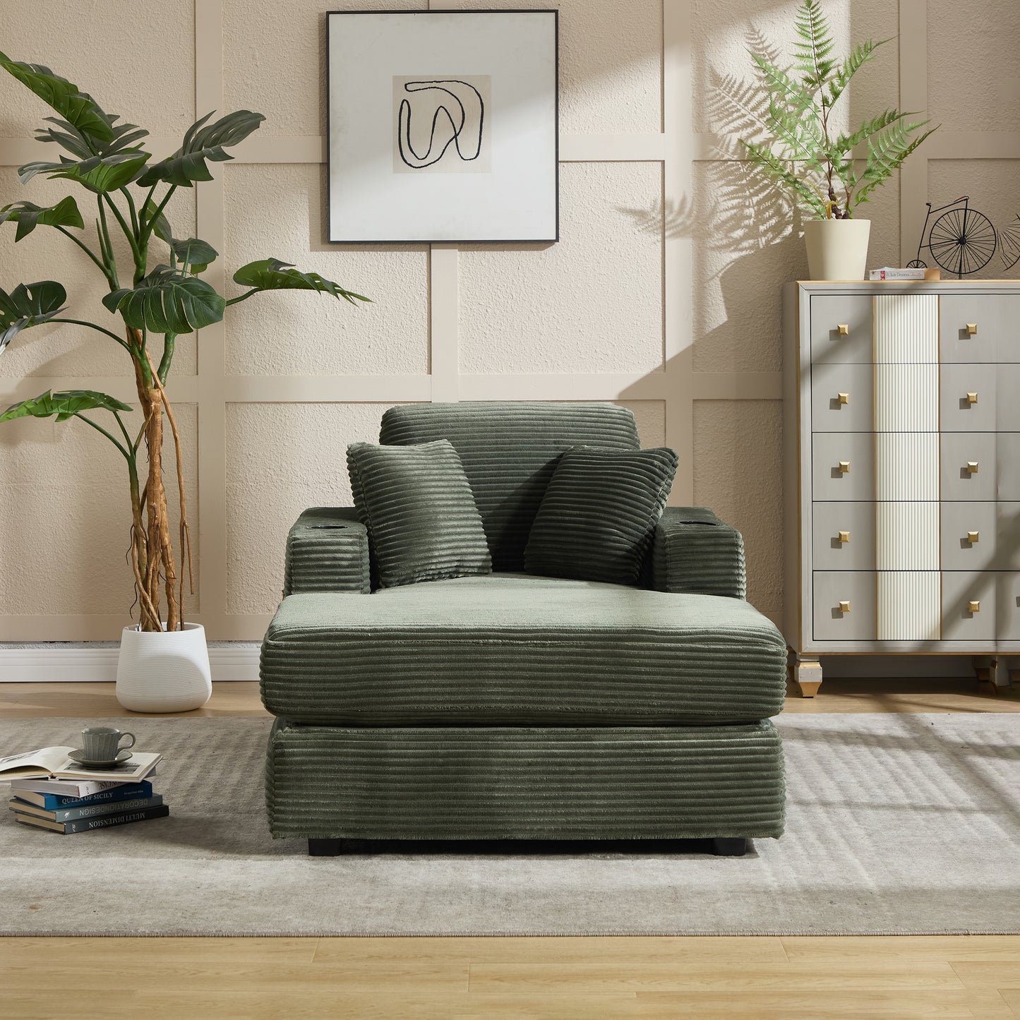 New Corduroy Upholstered Chaise Lounge Sofa,Magazine Bag,Detachable Cushions Deep Seat For Living Room Office,3 Colour