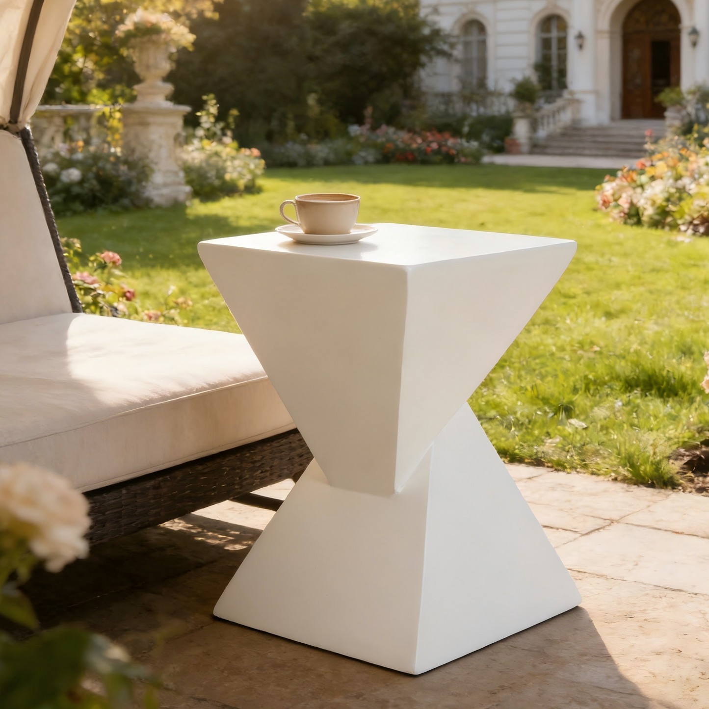 All Weather MGO X Design Side Table - Stylish White Indoor Outdoor Table For Home, Garden, Balcony, 18 Inches Height, 12.5 Inches Square Base