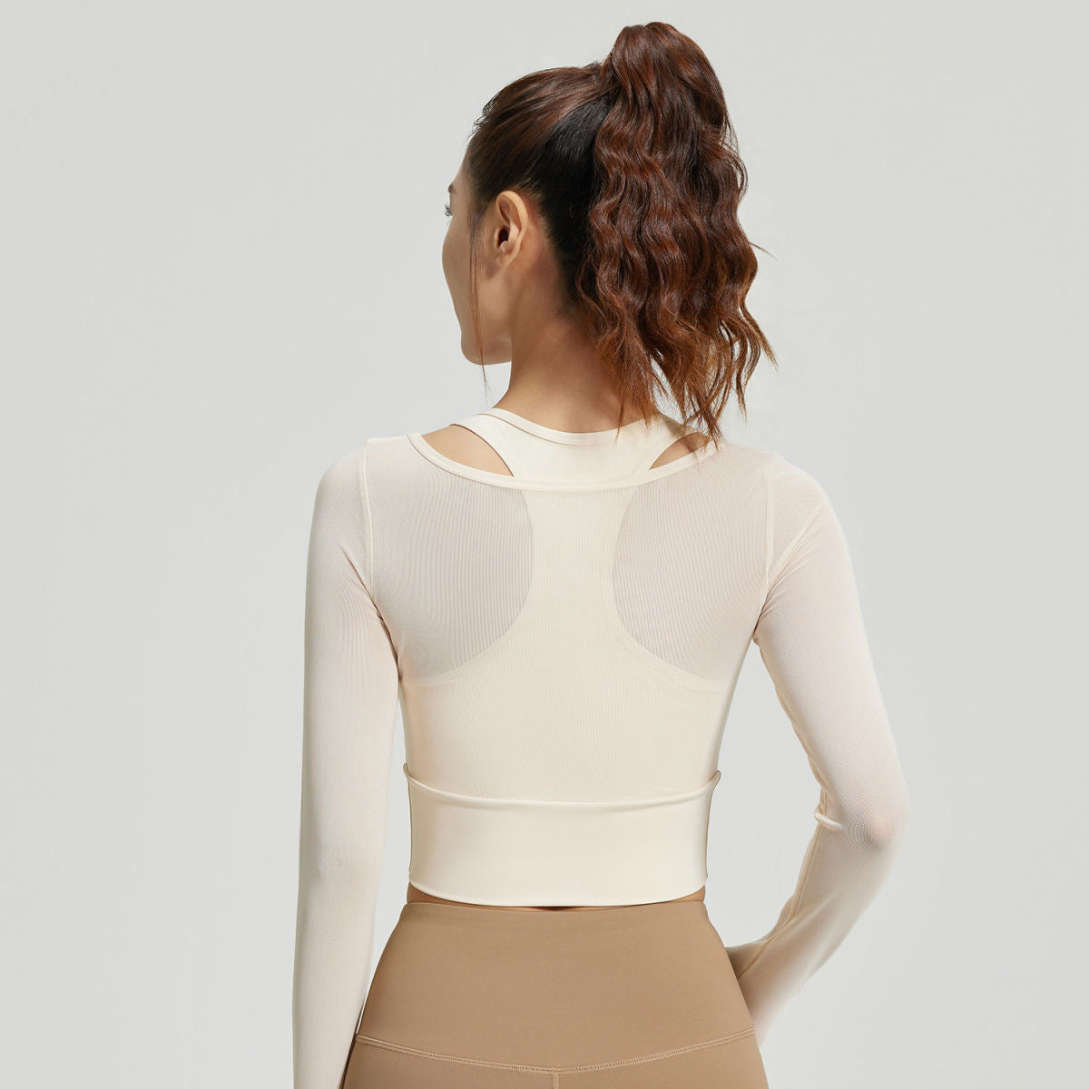 Mesh Yarn False Two Pieces Yoga Clothes Long-sleeved Top