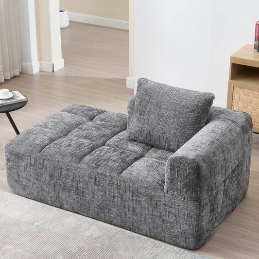 Comfortable Chaise Longue Sofa, No Assembly Required, Soft Sofa With Cushions, Side Pockets For Remote Control And Mobile Phone, Neat And Stylish,Grey