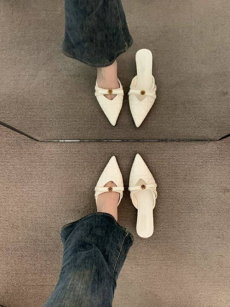 Chuyu French Style Mules, Closed Pointed Toe Shallow Cut Slip-On Sandals, Anti-Slip Simple Versatile Outdoor Backless Shoes