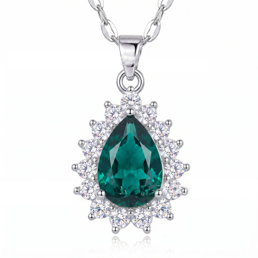 Emerald Gem Crystal Short Necklace Lockbone Chain Light Luxury Retro Simple Fairy Zircon Water Drop Heart-shaped Women's Fashion
