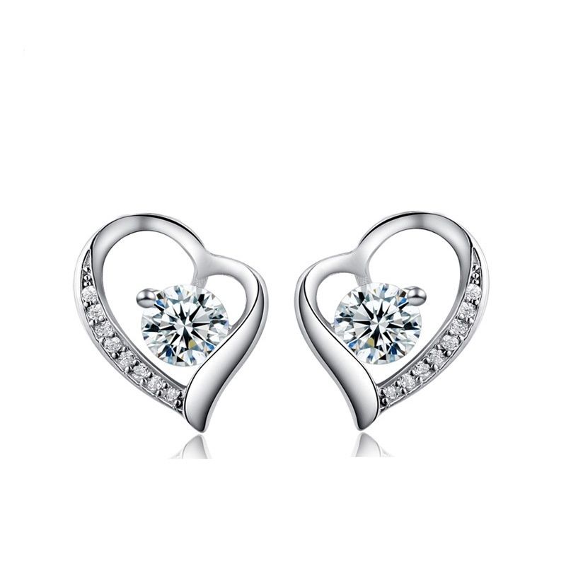 Heart-shaped Stud Earrings, Korean-style Fashionable Diamond-encrusted Womens Jewelry