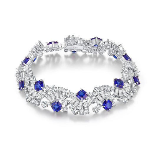 S925 Sterling Silver 5mm Lab-Grown Emerald Ruby Sapphire Tennis Bracelet 16.5cm 14 Stones Platinum Plated Gift Box