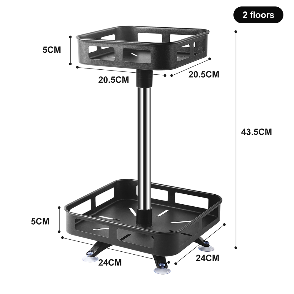 Square Rotating Kitchen Storage Spice Organiser Rack Pantry Bathroom Black 2 Tiers