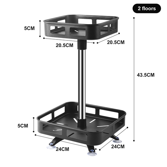 Square Rotating Kitchen Storage Spice Organiser Rack Pantry Bathroom Black 2 Tiers