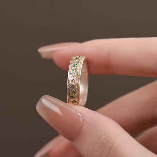 1pc 999 Sterling Silver Enamel Lily Of The Valley Open Ring, Retro Chinese Style, Perfect For Daily Wear & Valentine's Day Gift
