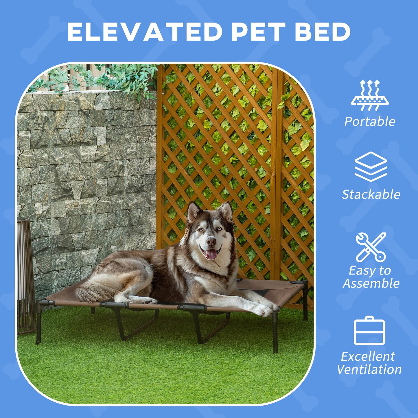 PawHut Raised Dog Bed Cooling Elevated Pet Cot With Breathable Mesh For Indoor Outdoor Use Brown, XX Large, 122 X 92 X 23cm