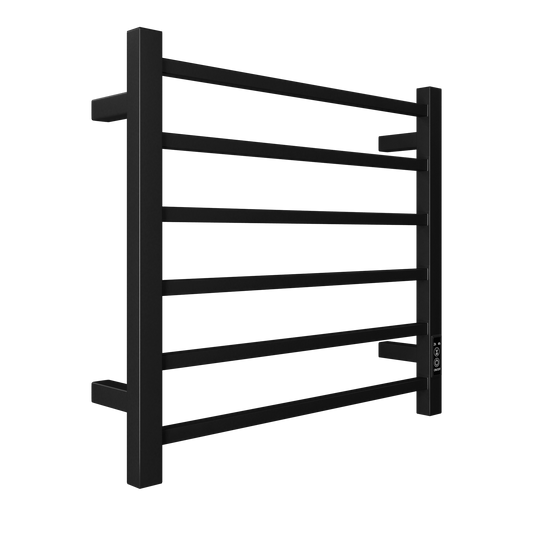 Towel Warmer 6 Bar Electric Heated Towel Rack Wall Mount Plug-in Bath Towel Heater Matt-Black  Timer