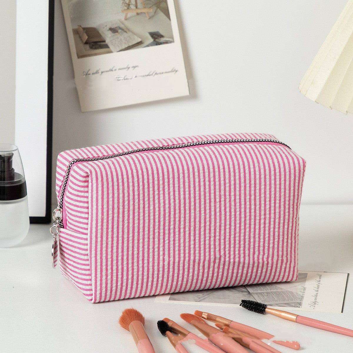 Personalized Embroidered Striped Bubble Yarn Makeup Bag