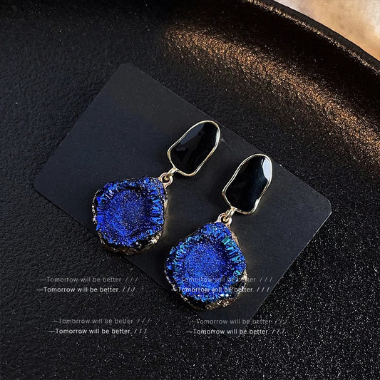 Irregular Klein Blue Enamel Earrings For Women Korean Style Niche Elegant Stud Earrings
