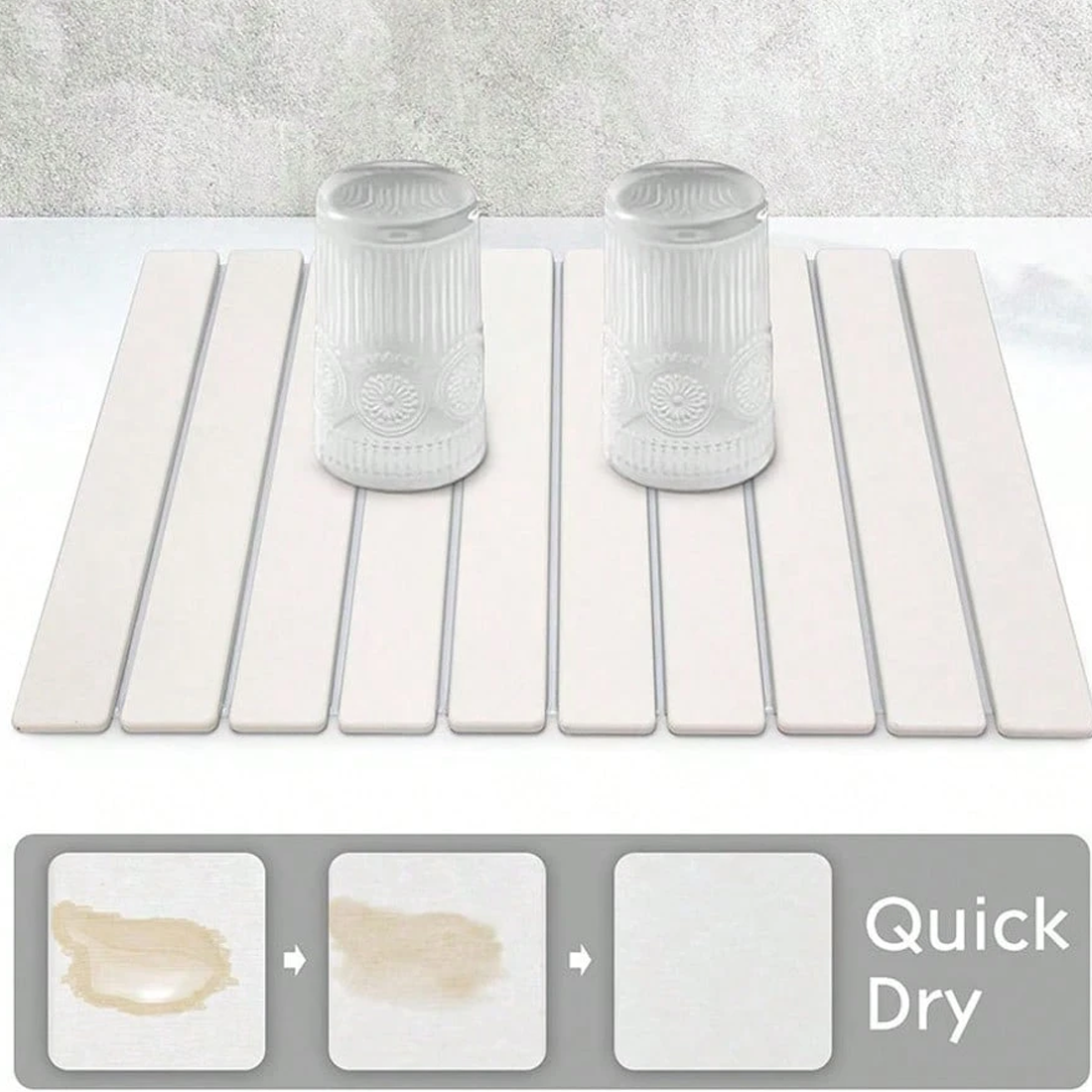 Foldable Diatomite Drying Mat Absorbent Draining Quick Dry Nonslip Pad Kitchen--White