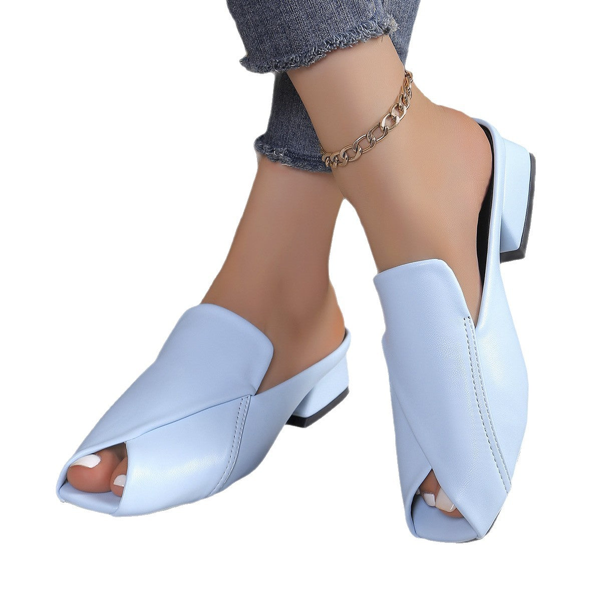 Square-toe Open-toe Square-heeled Sandals For Outdoor Wear