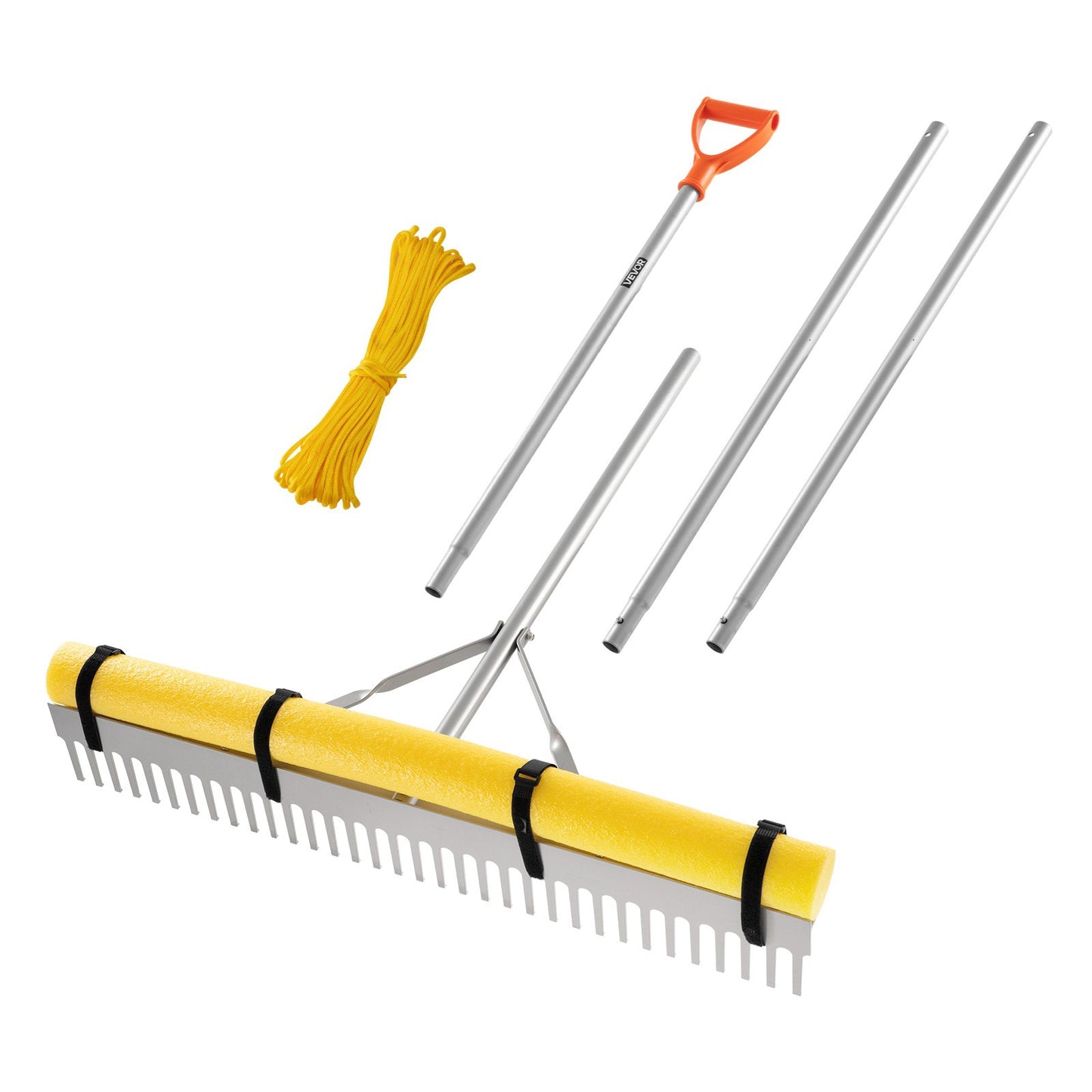 Landscape Rake, 36 Inch Wide Head 102 Inch Handle, Large Heavy Duty Aluminum Landscaping Leaf Rake Tool, Asphalt Level For Loosening Soil, Garden & Yard, Pond Gravel & Beach Lawn Care, 52ft Rope