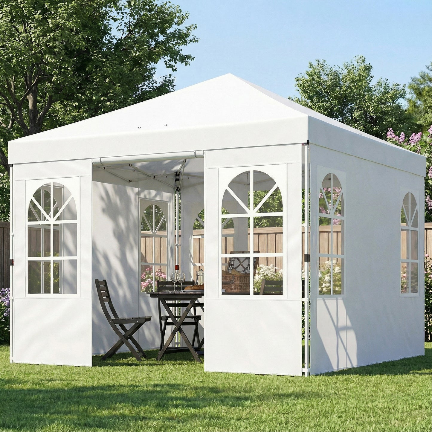 9.6 x 9.6 ft Pop Up Canopy Tent with Sidewalls, One Push Setup, UPF50+ Portable Instant Canopy Shelter, White