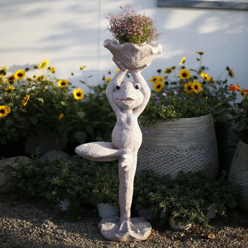 Garden Layout Yoga Frog Animal Flowerpot Outdoor Floor Decoration Ornaments