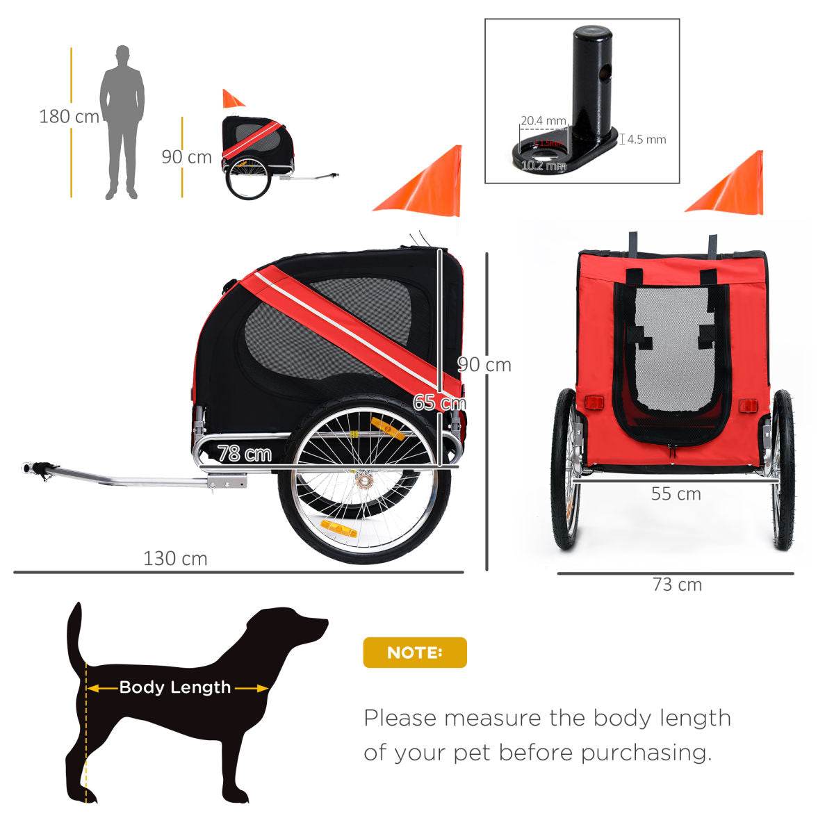Pawhut Bicycle Pet Trailer In Steel Frame-Red/Black