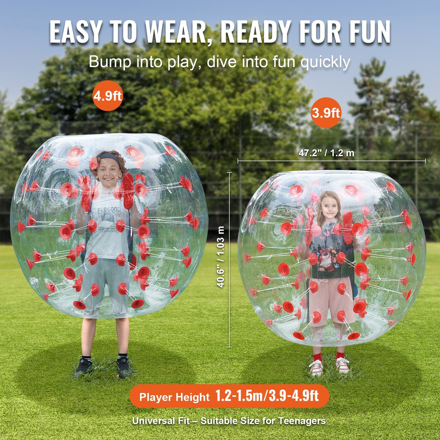 Inflatable Bumper Ball 1-Pack, 4FT/1.2M Body Sumo Zorb Balls For Teen & Adult, 0.8mm Thick PVC Human Hamster Bubble Balls For Outdoor Team Gaming Play, Bumper Bopper Toys For Garden, Yard, Park