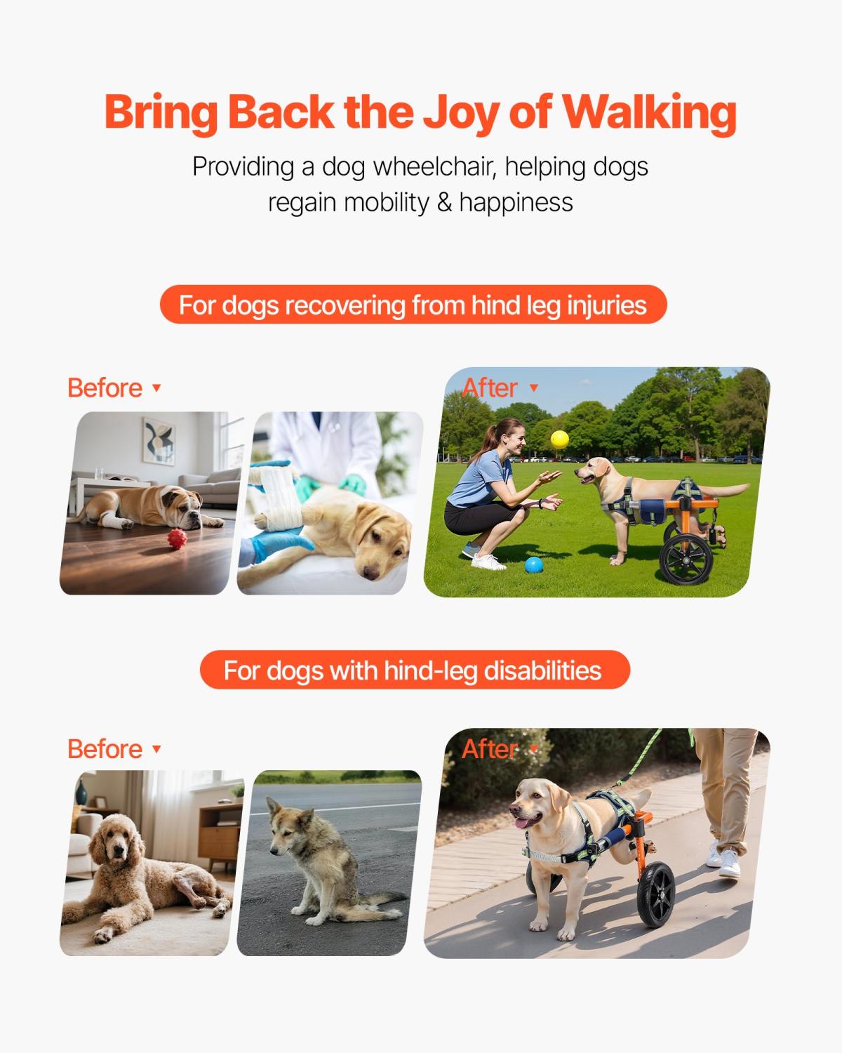 Dog Wheelchair For Back Legs, Lightweight 2 Wheels Pet Wheelchair, Height, Width & Length Adjustable, Dog Cart With Shock-Absorbing Wheels, For Injured, Disabled Dogs 35-48 Lbs, Medium