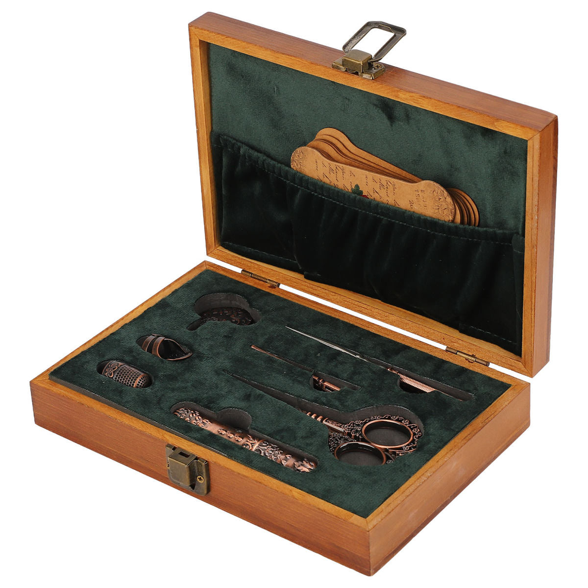 Vintage Embroidery Scissors Set Wooden Stainless Steel Sewing Box Scissors Kit Multifunctional Sewing Embroidery Tools Bronze