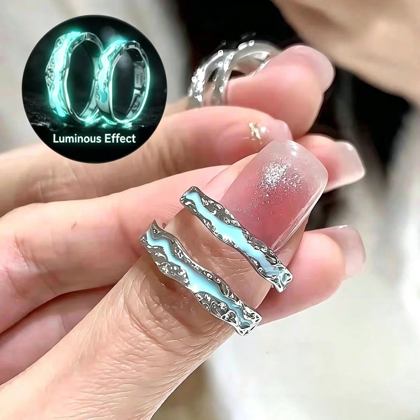 1 Pair 999 Sterling Silver Light-Year Luminous Enamel Couple Rings, Adjustable Promise Rings, Ideal Valentine's Day Gift For Lovers