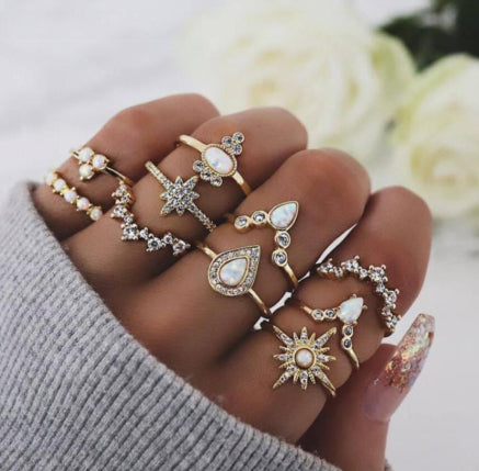 Women's Alloy Beauty Head Ring 10-piece Ring Set